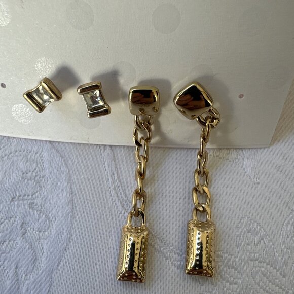 Isaac Mizrahi 4 Pieces CZ Stud & Dangle Goldtone Chain Drop Earrings NEW - Picture 4 of 7